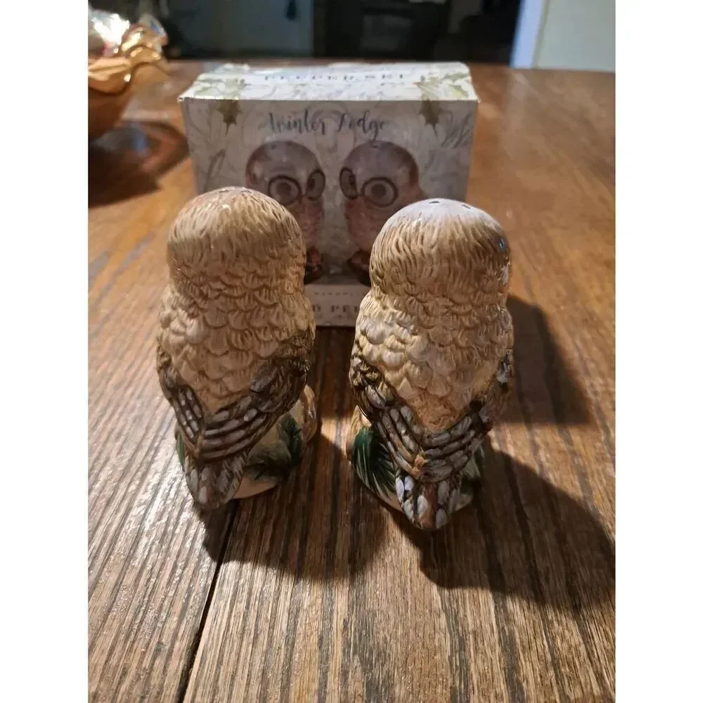 New CIB Winter Lodge Owl Salt Pepper Shaker Set Ceramic Kitchen Decor